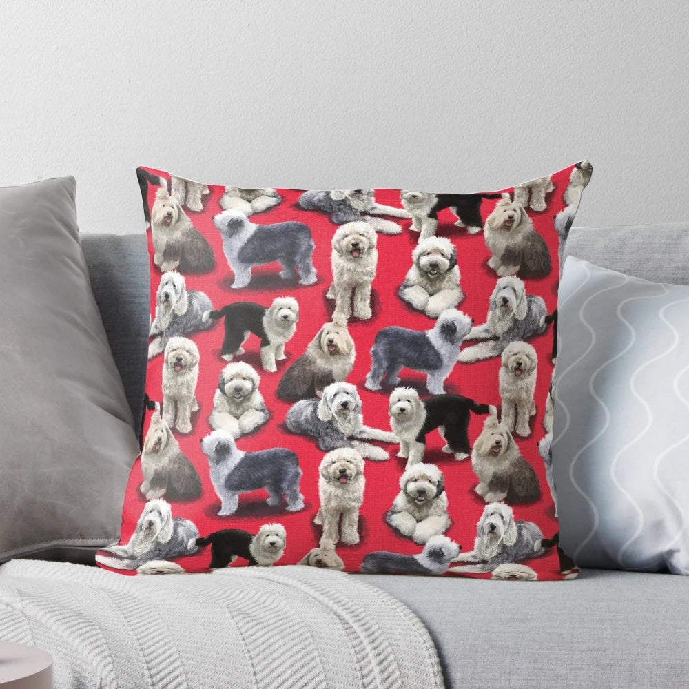 Soft, plush pillow featuring an adorable Old English Sheepdog