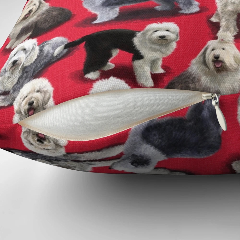 Soft, plush pillow featuring an adorable Old English Sheepdog
