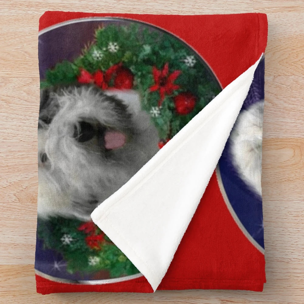 Old English Sheepdog Plush Blanket with Festive Motifs