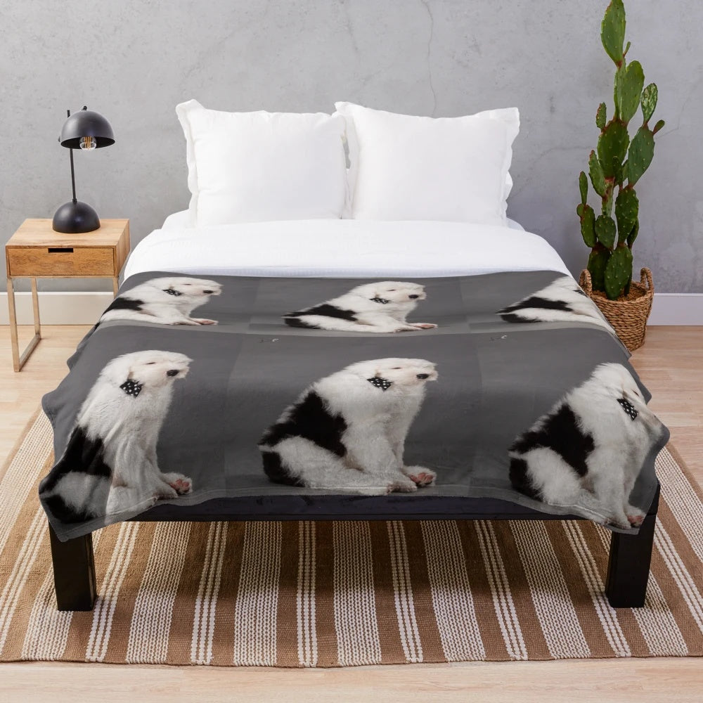 Soft and fluffy Old English Sheepdog plush blanket for pets and home decor