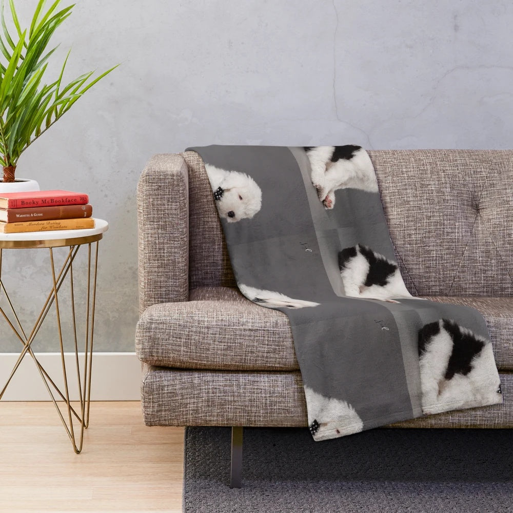 Soft and fluffy Old English Sheepdog plush blanket for pets and home decor