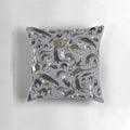 A soft, grey otter pattern pillow featuring adorable otters in a whimsical, vintage-inspired design.