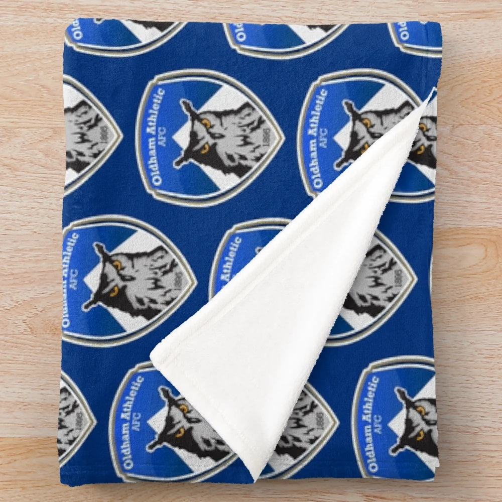 Oldham Athletic plush blanket with team logo and crest