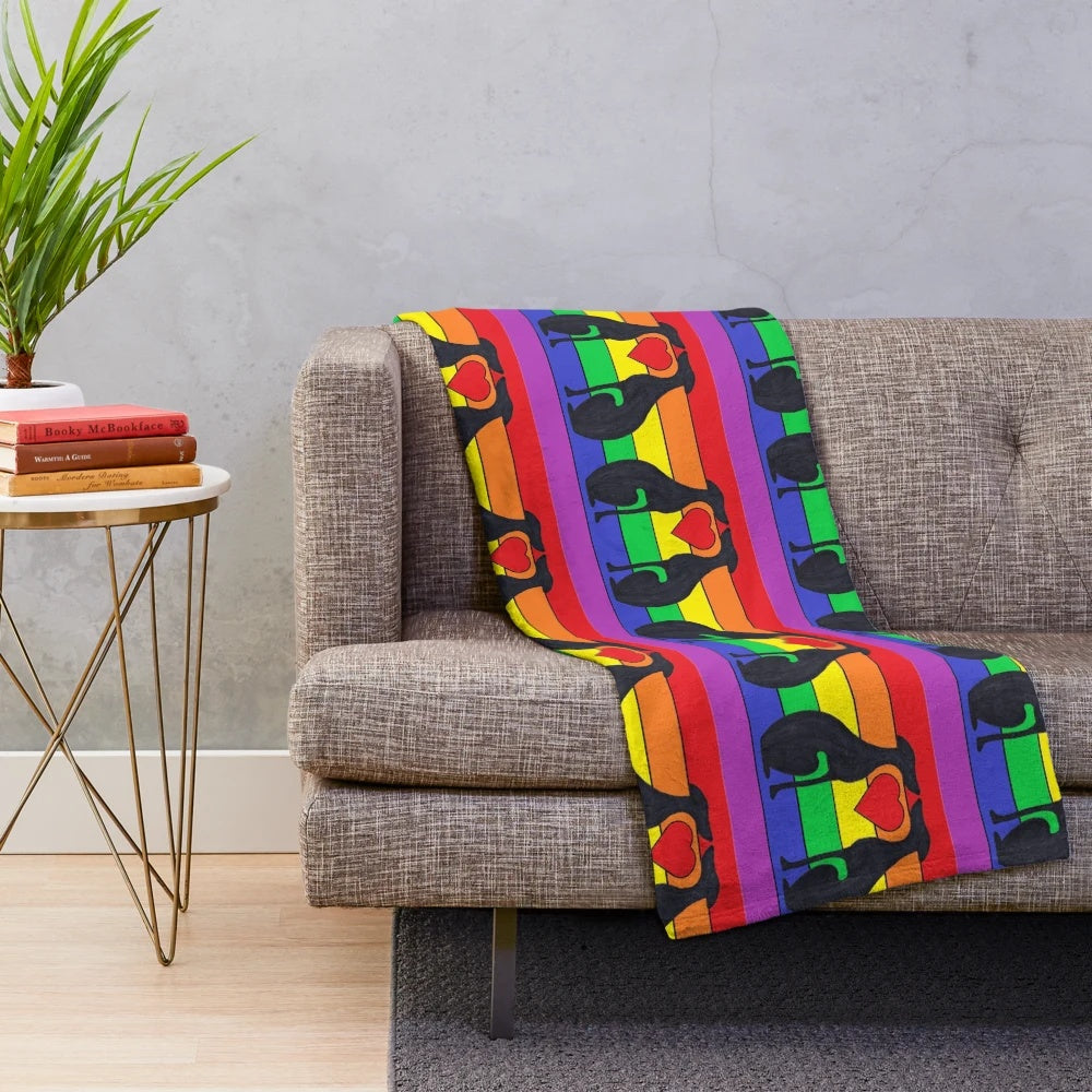 Greyhound or Whippet Silhouette against a Rainbow Background on a Soft Plush Blanket