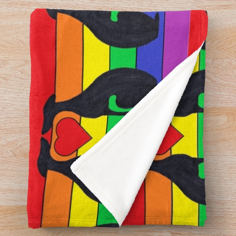 Greyhound or Whippet Silhouette against a Rainbow Background on a Soft Plush Blanket