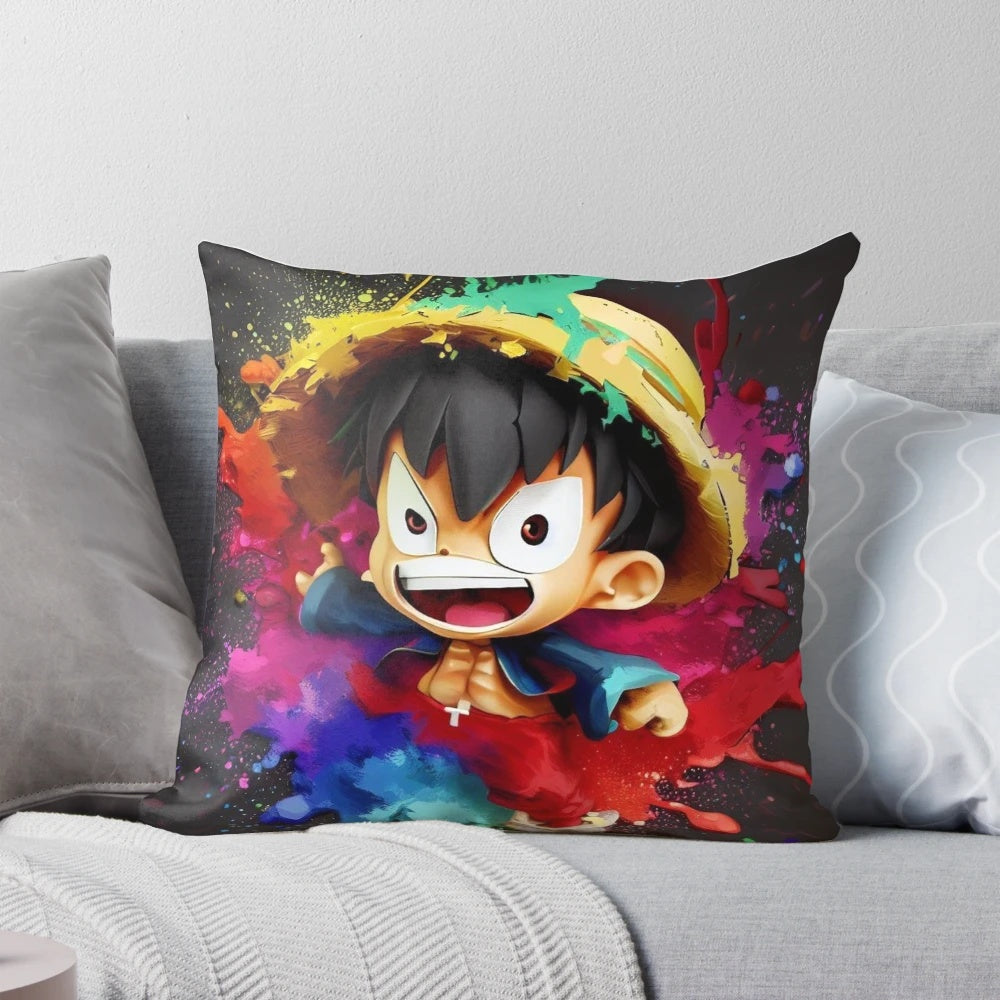 Soft, plush Monkey D. Luffy anime character pillow with night sky, space, and fantasy design