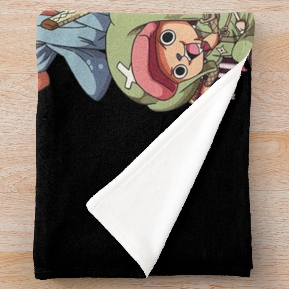One Piece-themed plush blanket featuring the Straw Hat Pirate Crew