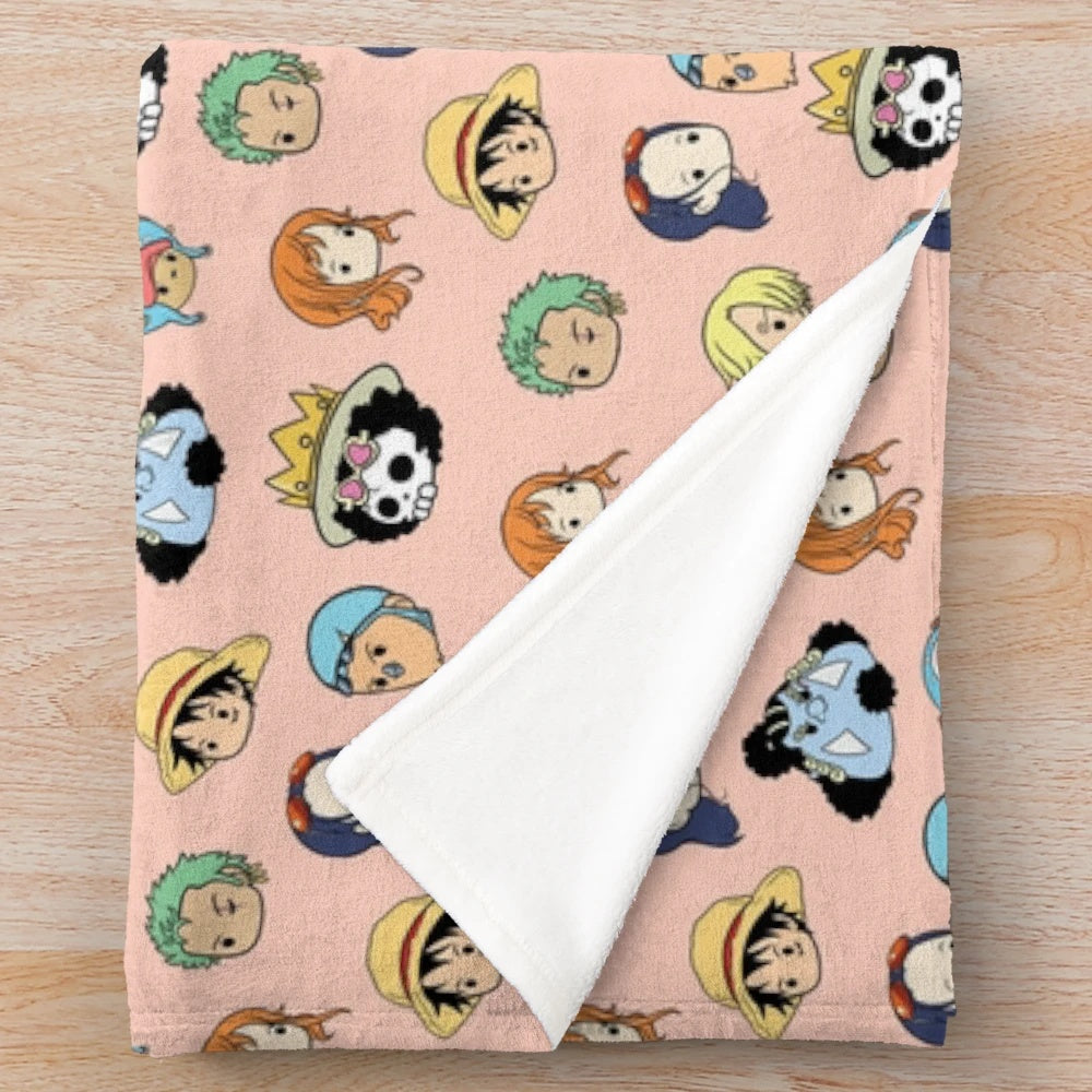 Soft and cozy One Piece themed plush blanket featuring the Straw Hat Crew