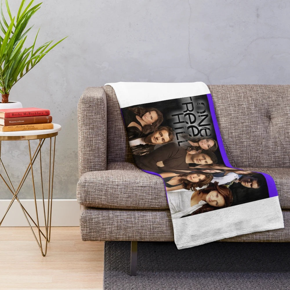 One Tree Hill-inspired plush blanket with characters and logos