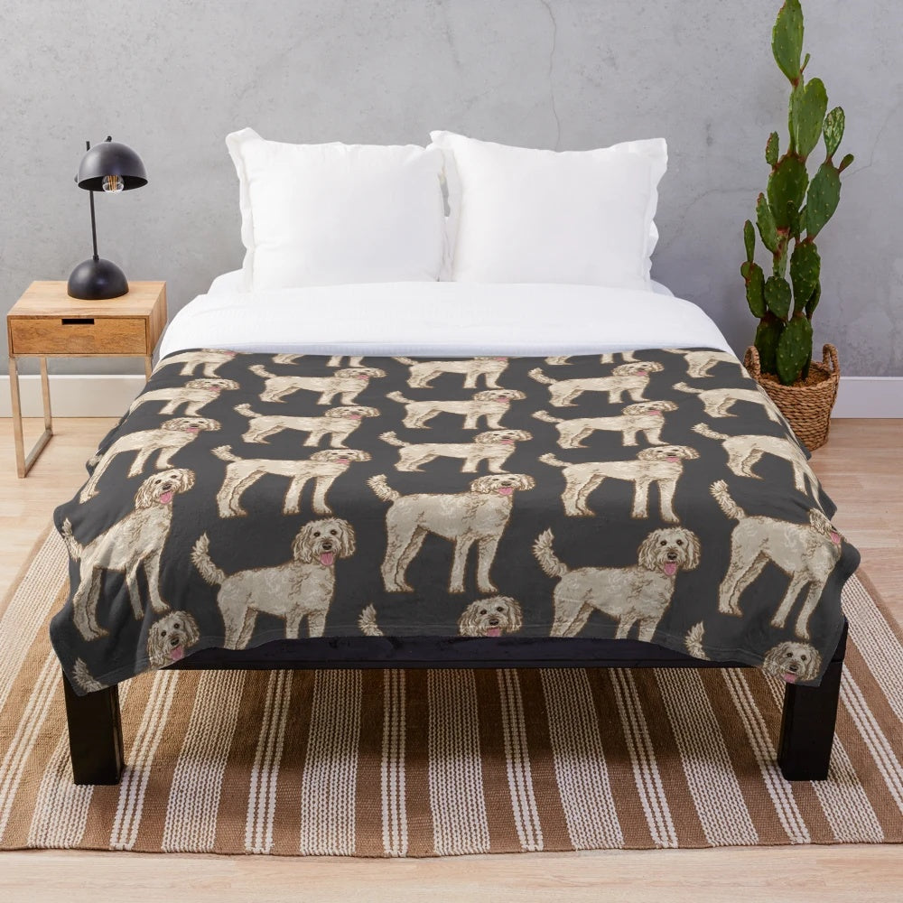 Cozy plush blanket featuring a doodle dog or poodle mix pet portrait