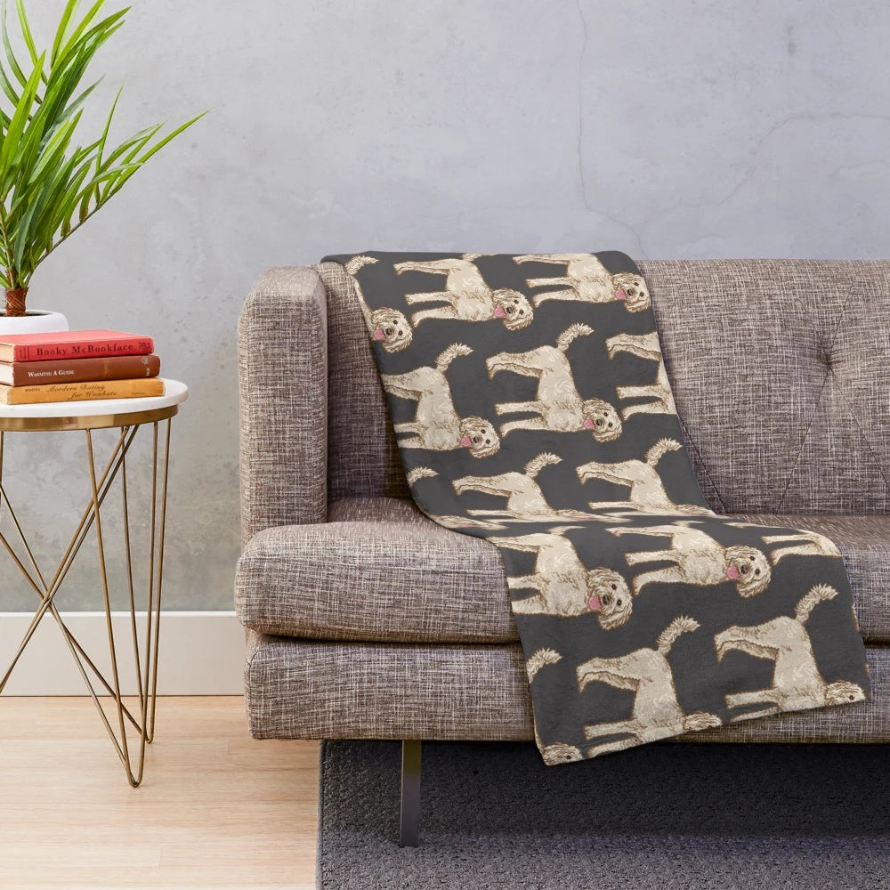 Cozy plush blanket featuring a doodle dog or poodle mix pet portrait