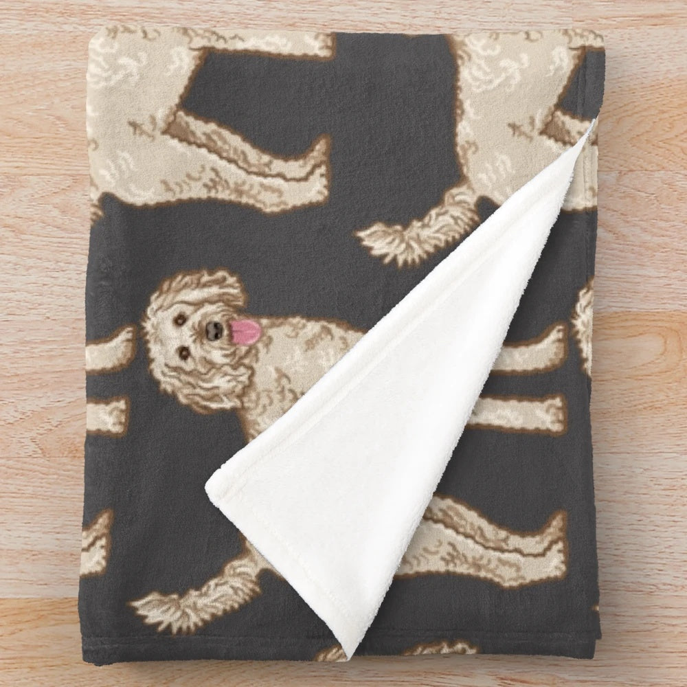 Cozy plush blanket featuring a doodle dog or poodle mix pet portrait