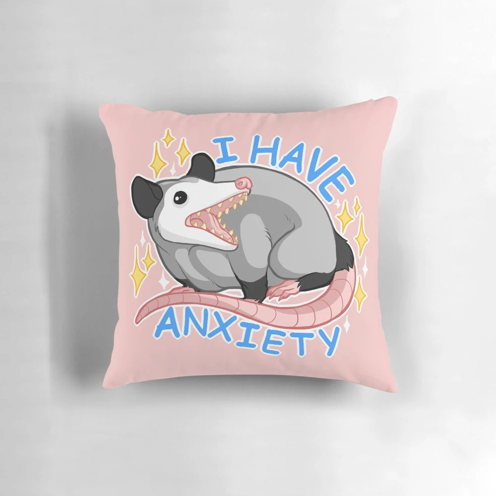 Soft, cuddly opossum-shaped plush pillow for anxiety and meme fans