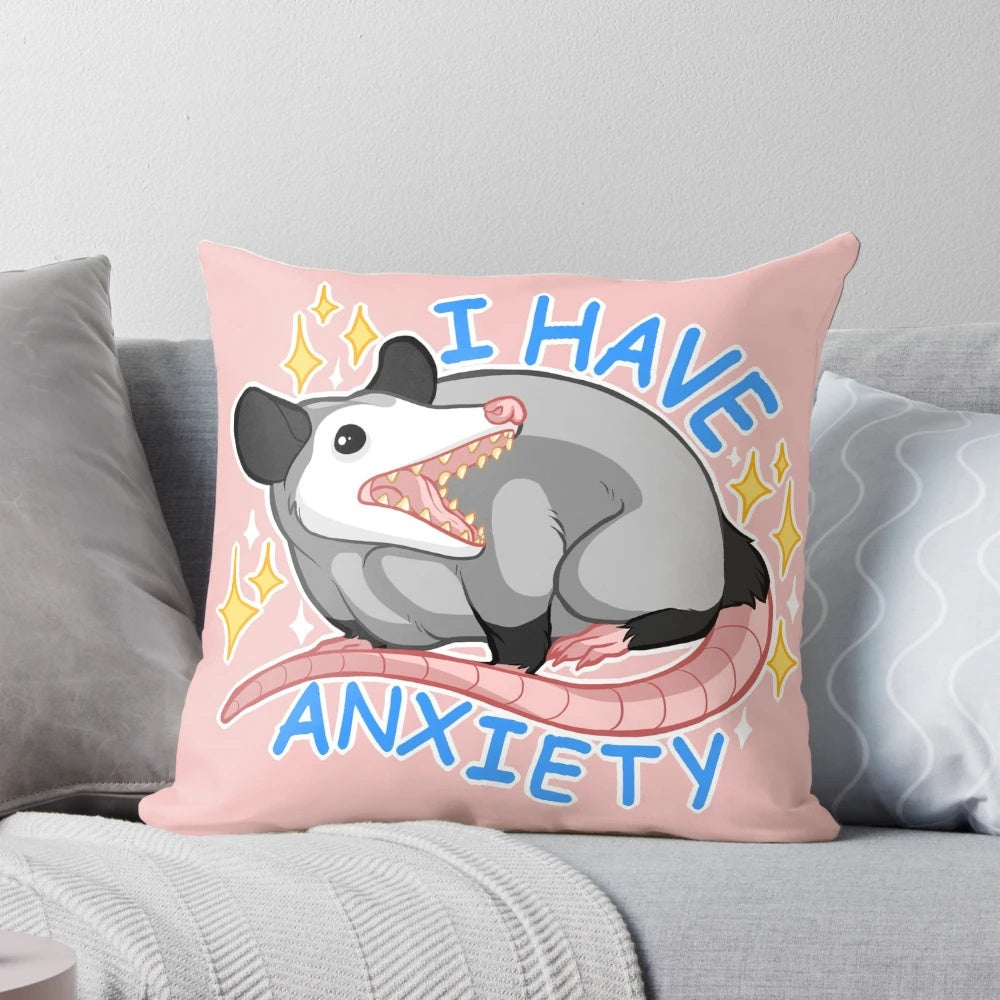 Soft, cuddly opossum-shaped plush pillow for anxiety and meme fans