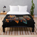 Soft, colorful orange and blue plush blanket featuring autumn owls