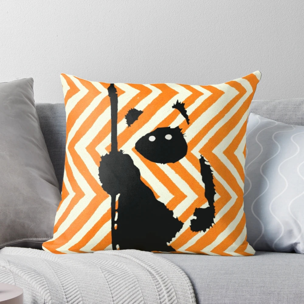 Orange and white chevron patterned plush pillow with a cute bear-like silhouette design