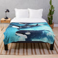 Orca whale in blue ocean themed plush blanket
