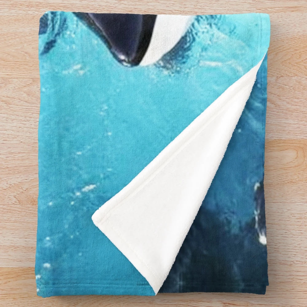 Orca whale in blue ocean themed plush blanket