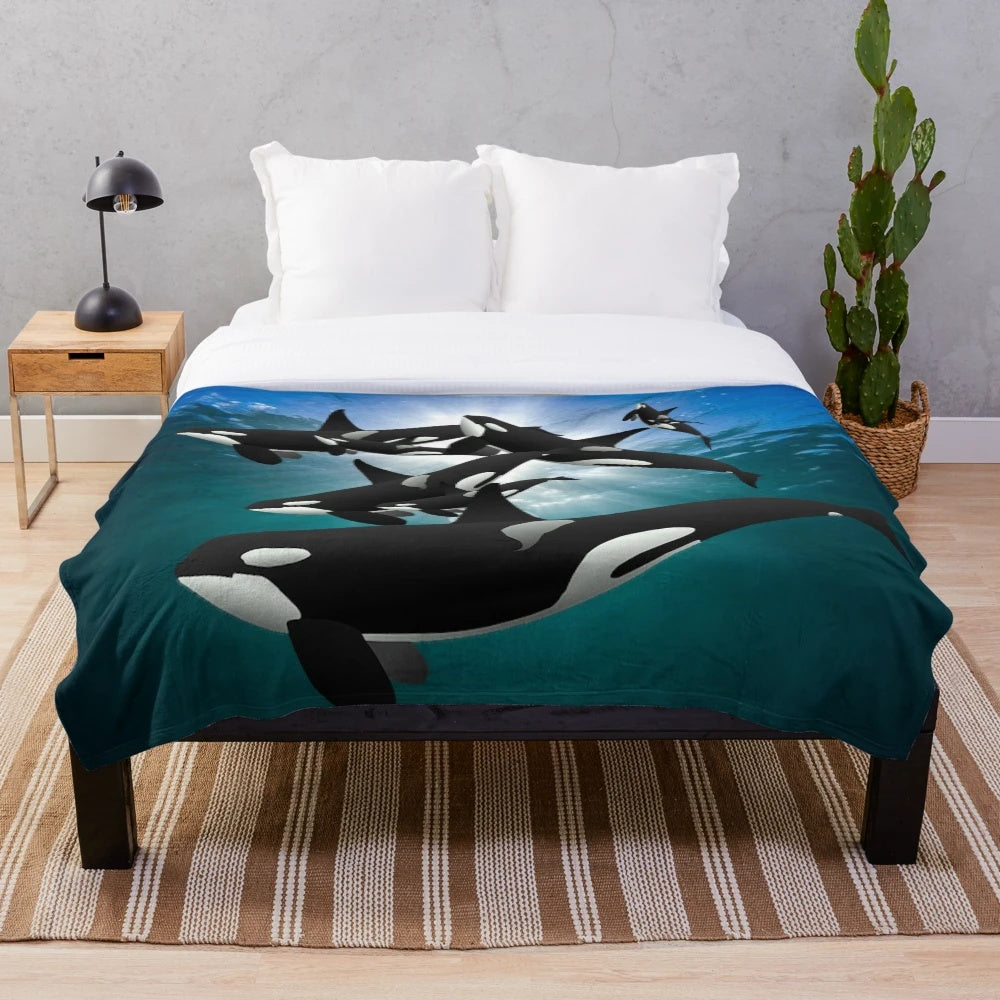 Orca and Whale Plush Blanket