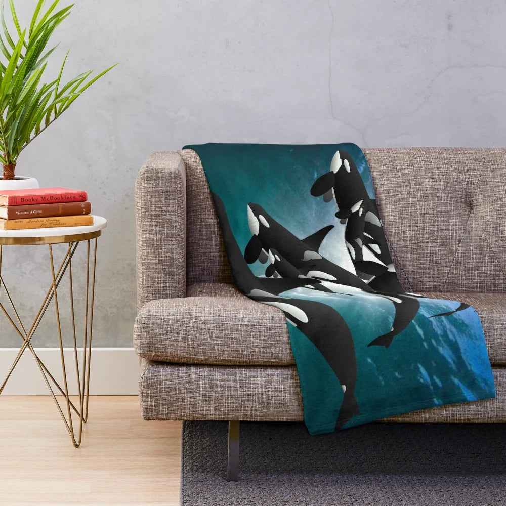 Orca and Whale Plush Blanket