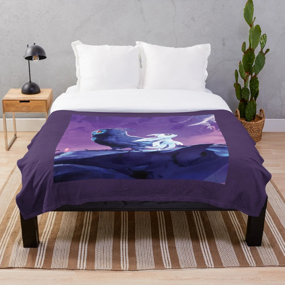 Ori plush blanket featuring forest-themed artwork from the video game Ori and the Will of the Wisps