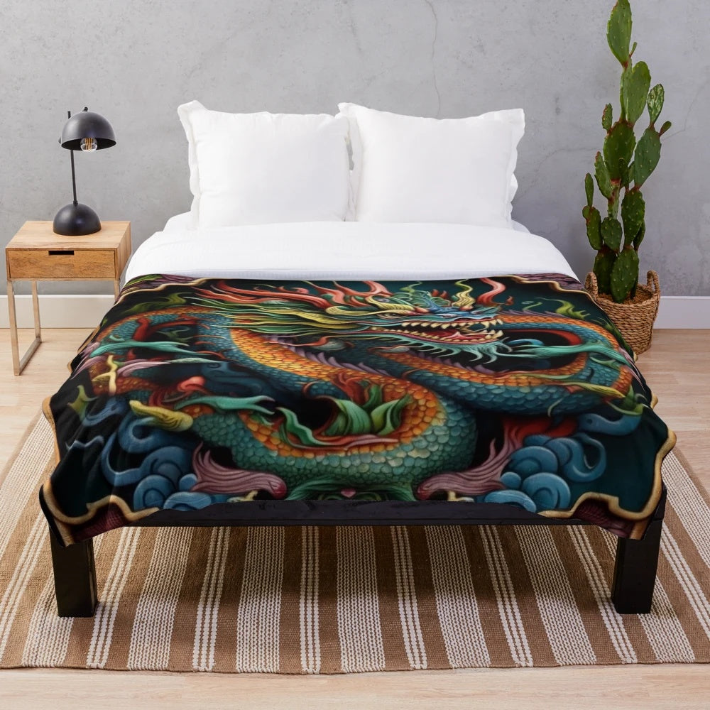 Soft and plush oriental-style dragons blanket