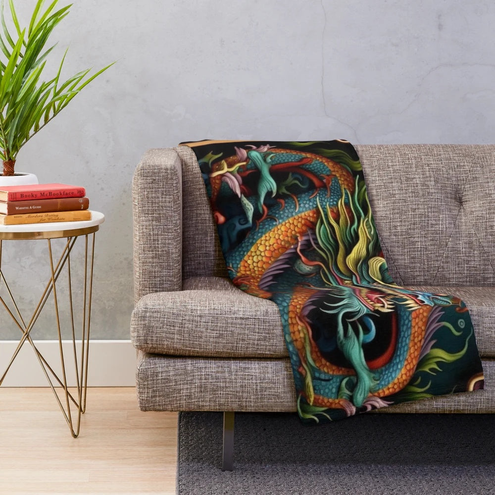 Soft and plush oriental-style dragons blanket