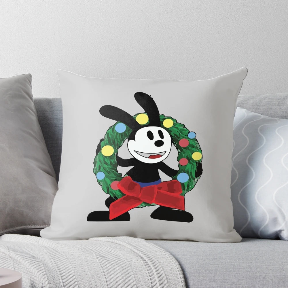 Oswald the Lucky Rabbit Christmas Wreath Pillow for Seasonal Decor