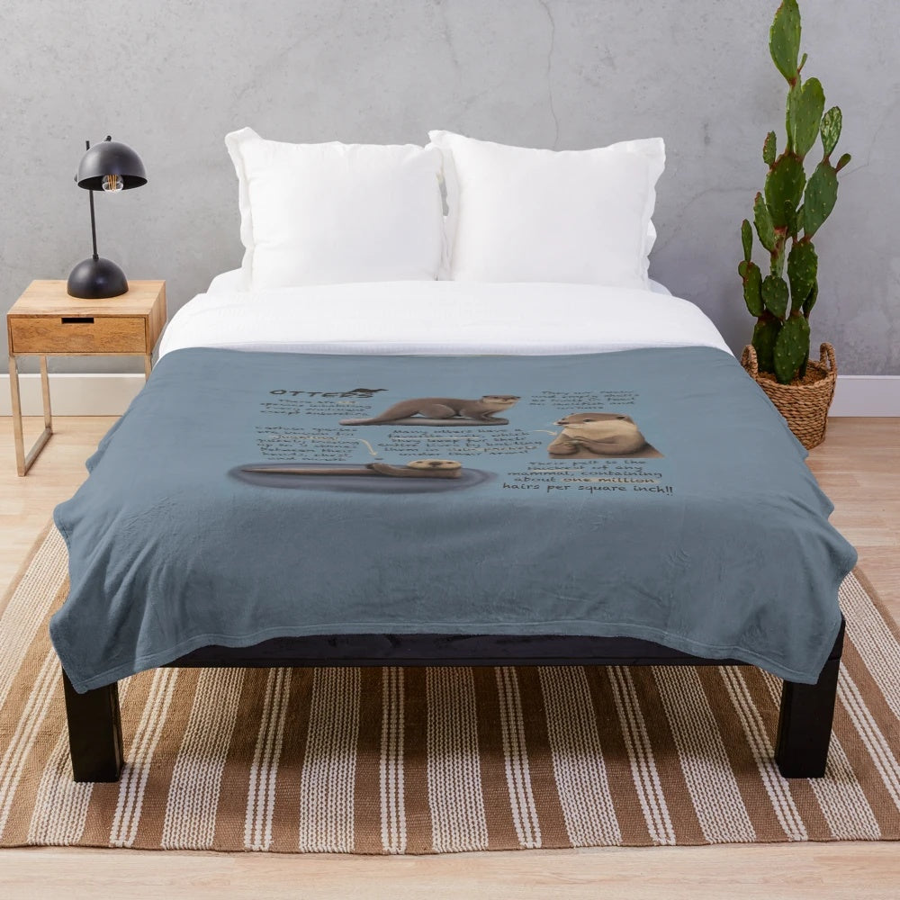 Otter plush blanket featuring fun facts about otters