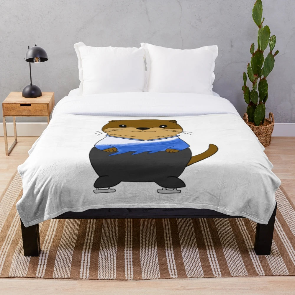 Otter Kazuki plush blanket with ice skating scene