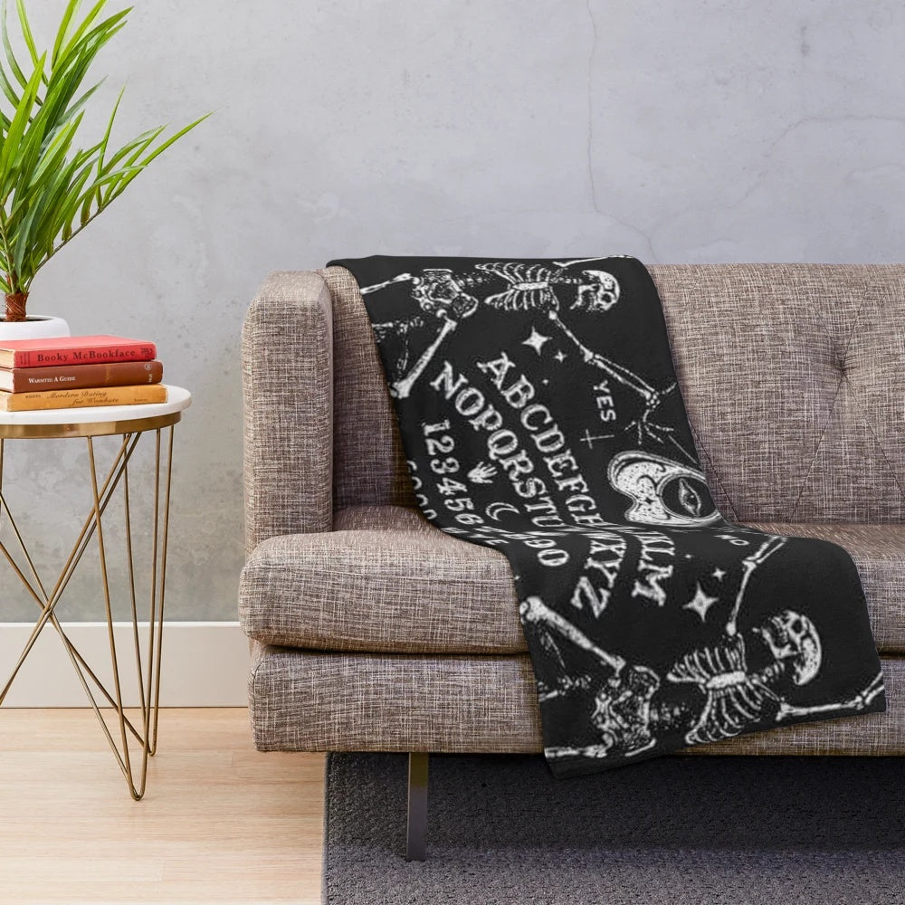 Ouija plush blanket with occult symbols for supernatural home decor