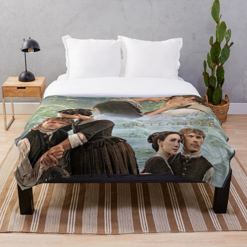 Outlander-inspired plush blanket featuring Jamie and Claire Fraser