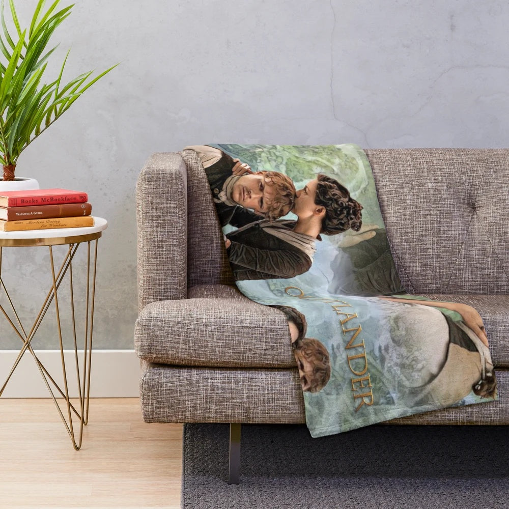 Outlander-inspired plush blanket featuring Jamie and Claire Fraser