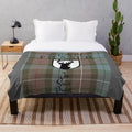 Outlander-themed plush blanket featuring the Clan Fraser tartan and imagery from the popular book and TV series