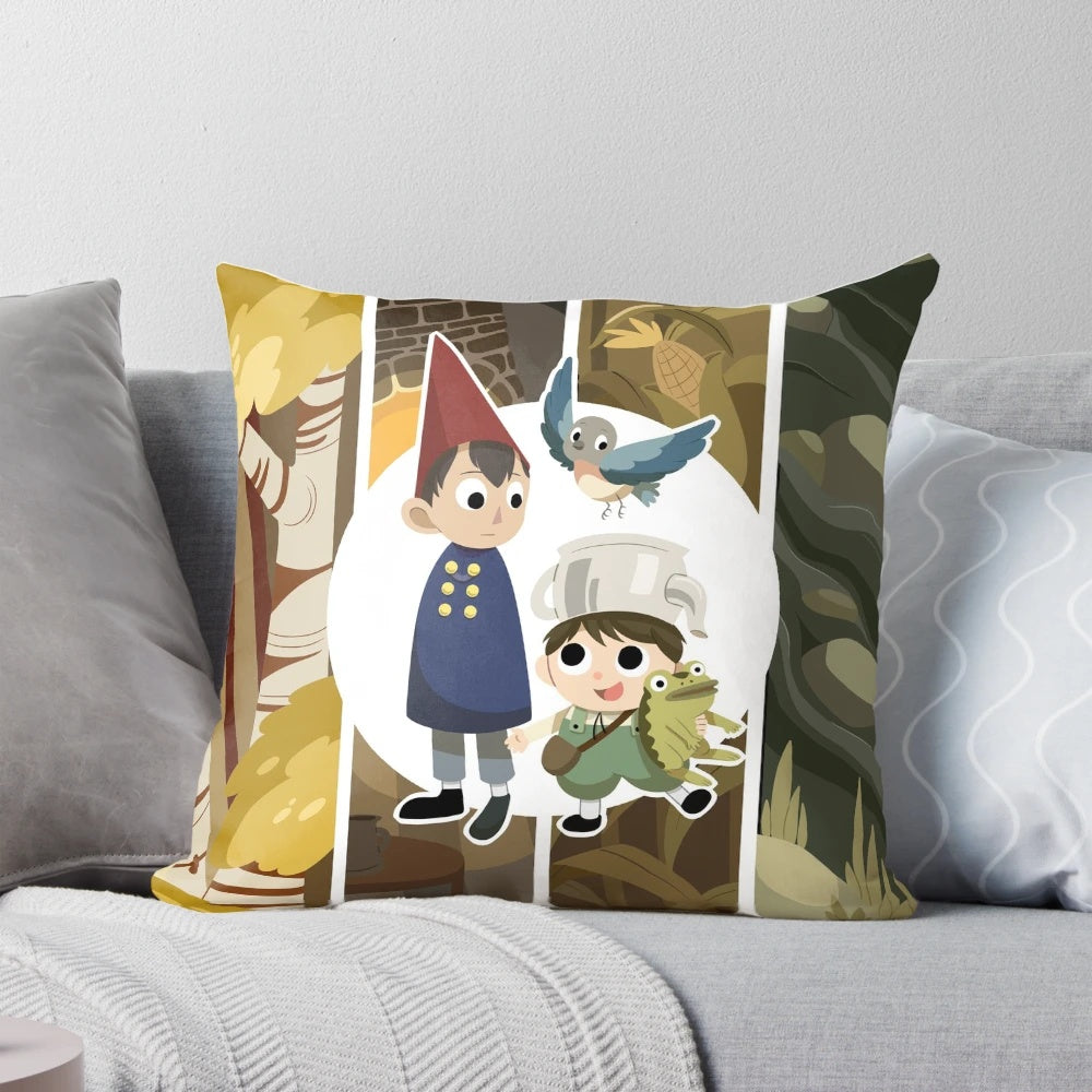 Soft, plush pillow featuring the main characters from the animated series "Over the Garden Wall