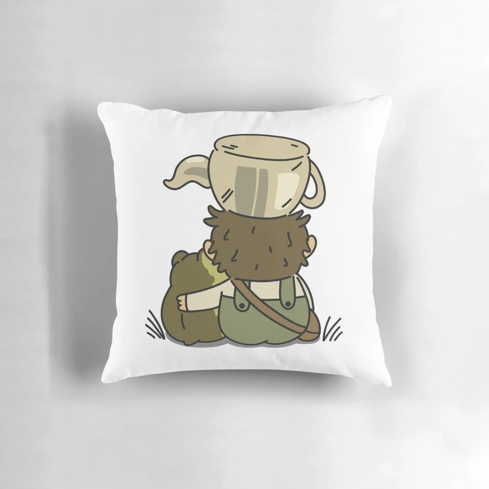 Soft, plush pillow featuring Greg and The Frog from the animated TV series Over the Garden Wall.