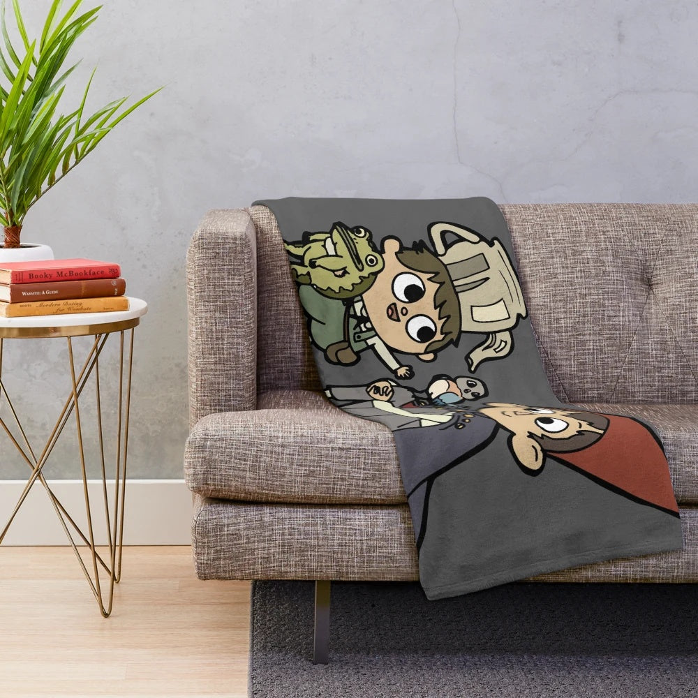 Over the Garden Wall inspired plush blanket featuring the show's characters