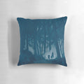 Over the Garden Wall themed pillow featuring a nighttime forest scene with boys in a dark, blue-toned landscape