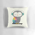 Soft, plush owl-themed pillow in a whimsical rainbow design, perfect for kids' rooms or home decor.