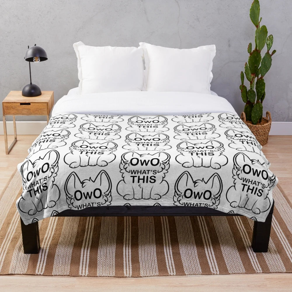 Cute OwO plush blanket with animal print design