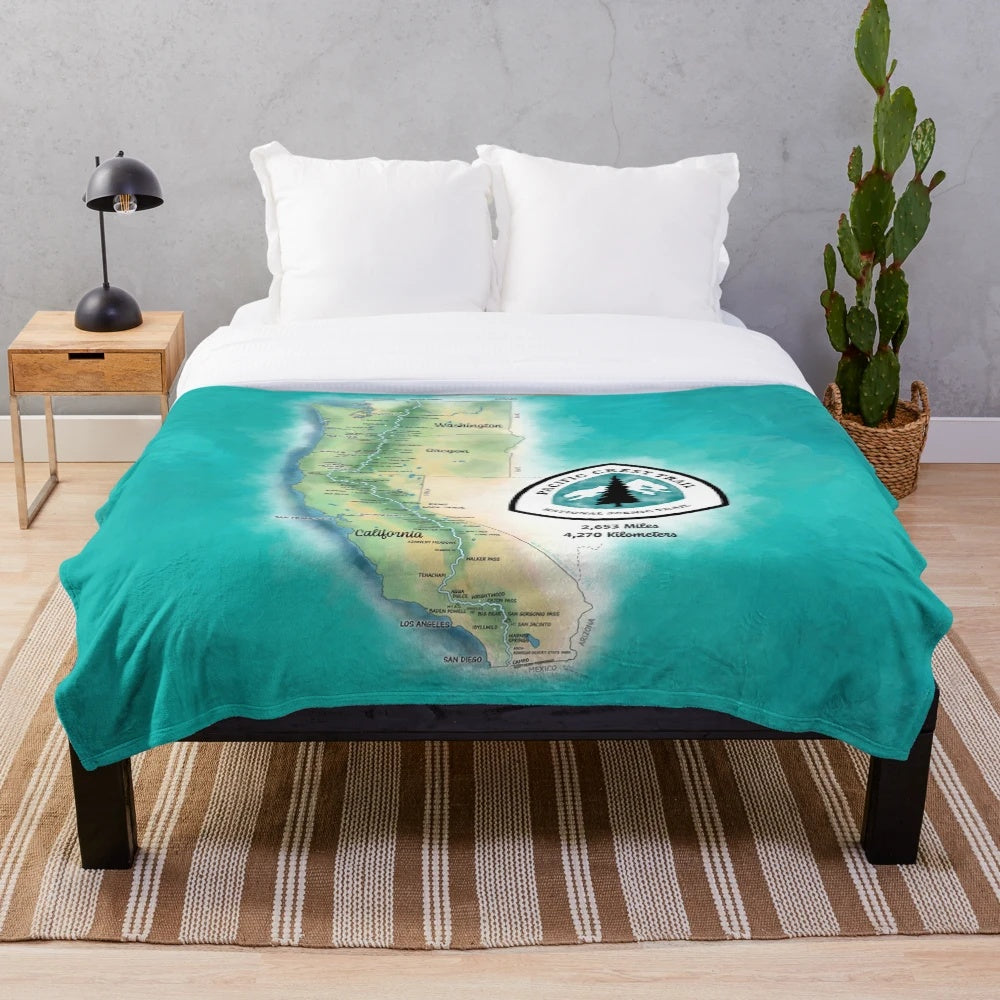 Pacific Crest Trail inspired plush blanket with map design