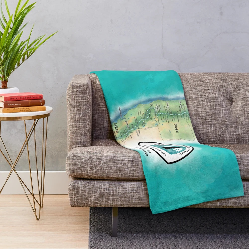 Pacific Crest Trail inspired plush blanket with map design