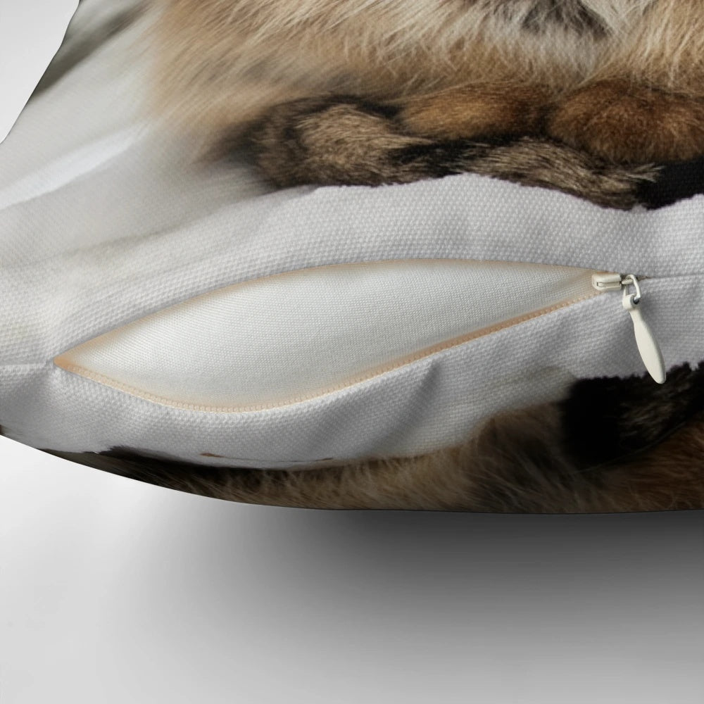A soft, plush pillow featuring a Pallas's cat (also known as a manul) with a whimsical and grumpy expression, perfect for home decor and gift-giving.