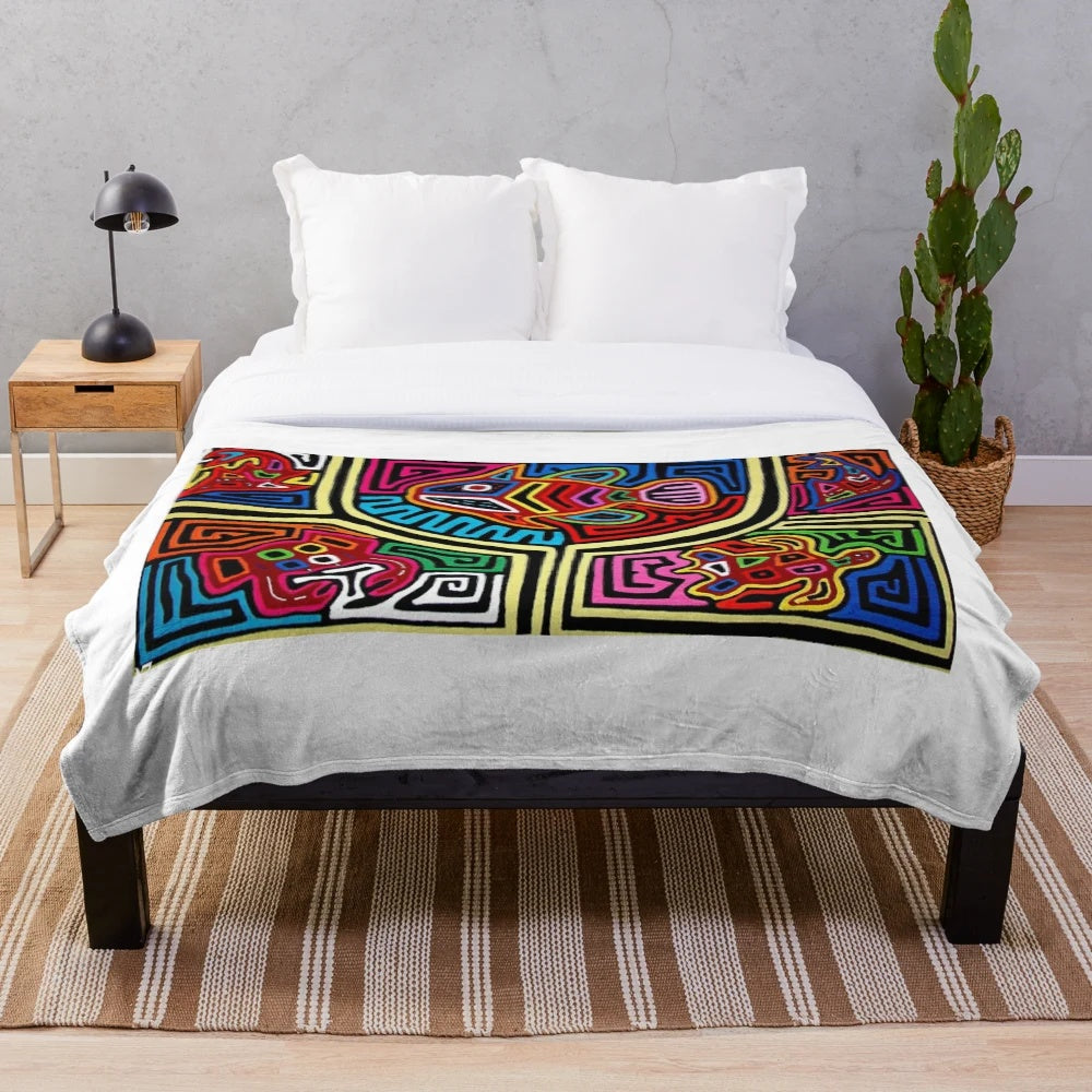 Panamanian mola de panama plush blanket