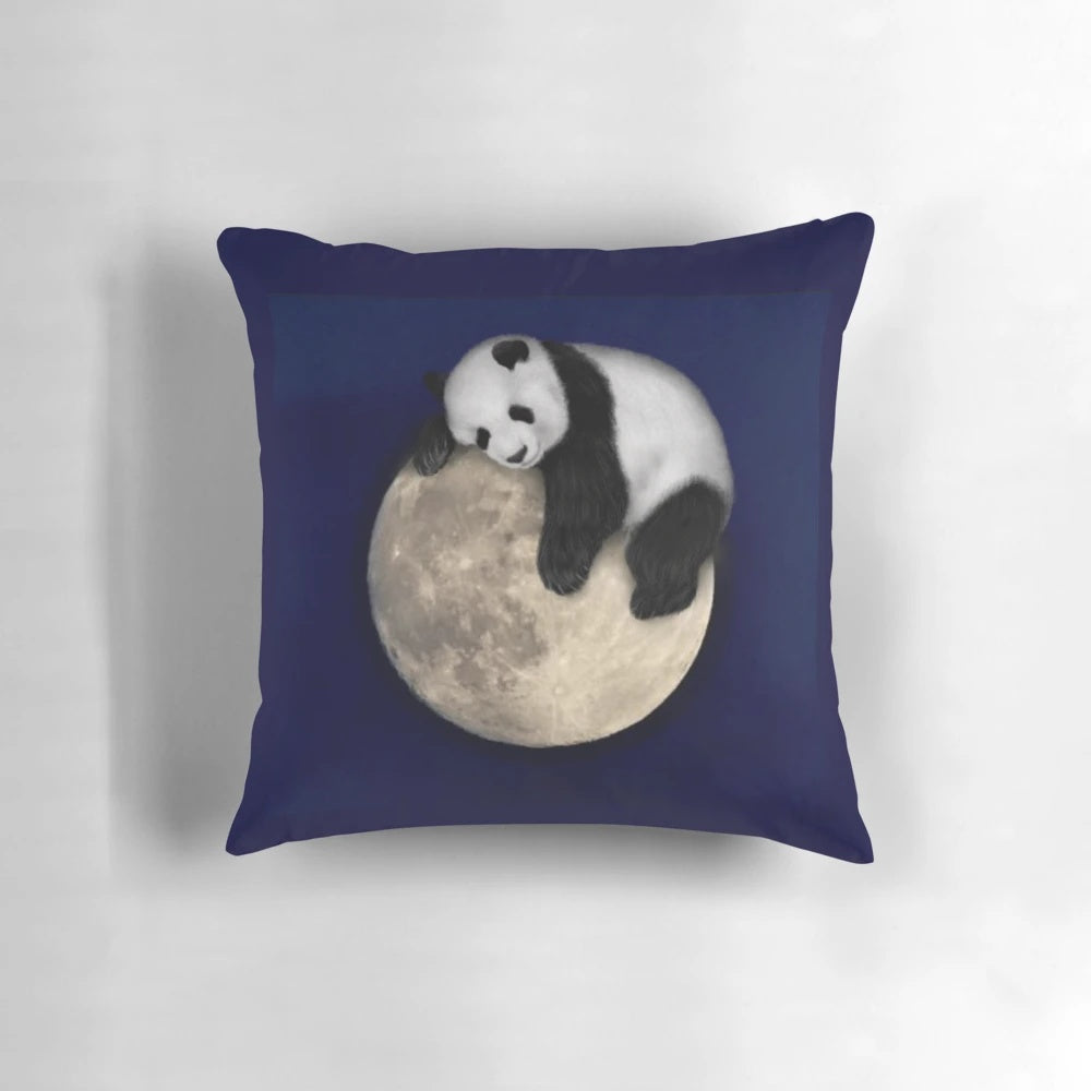 Plush panda bear pillow made with soft bamboo fabric for a comfortable and relaxing sleep experience.