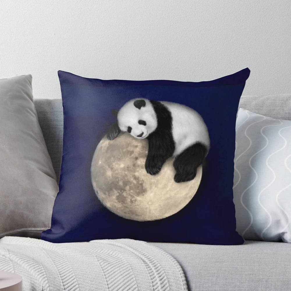 Plush panda bear pillow made with soft bamboo fabric for a comfortable and relaxing sleep experience.