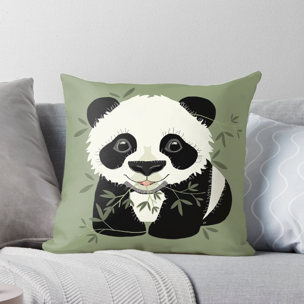 Olive green panda bear pillow made with soft bamboo fabric