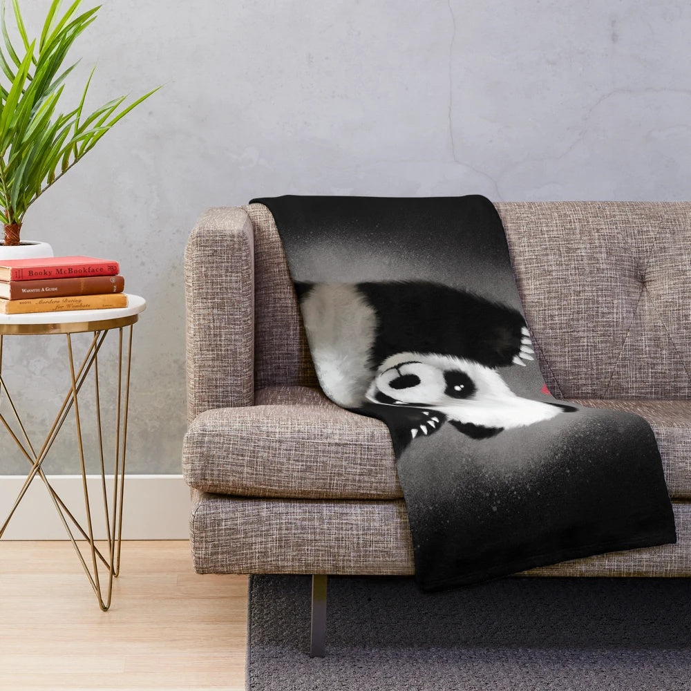Panda plush blanket with a minimalist heart design