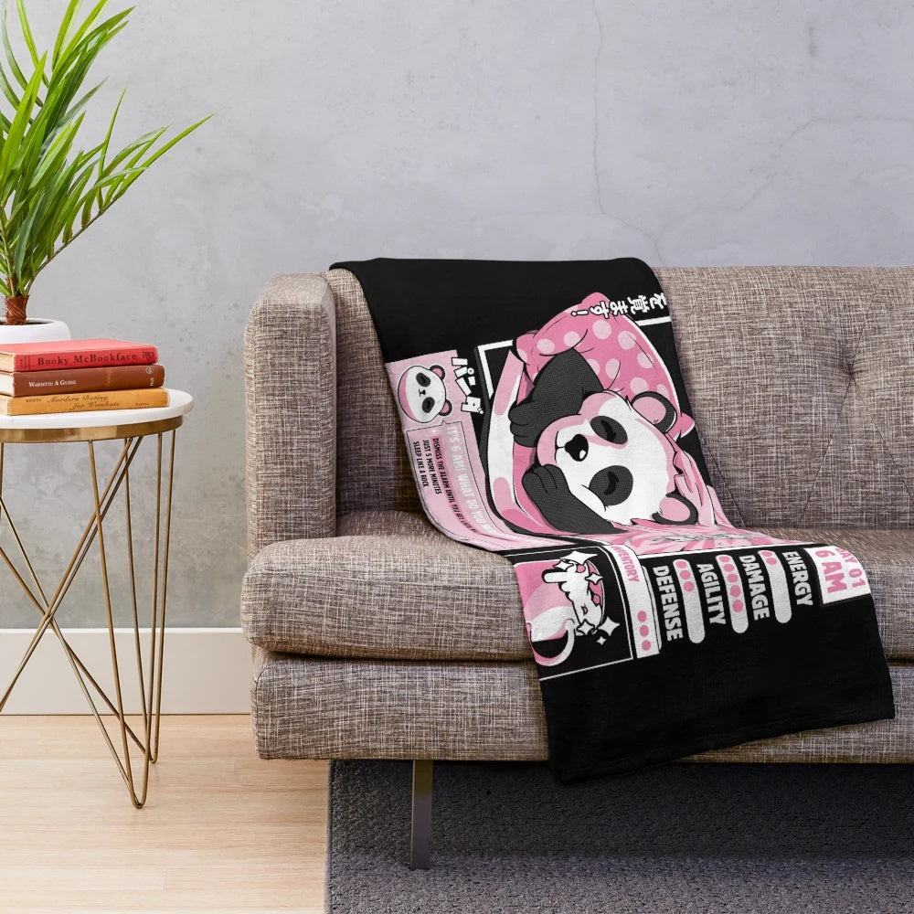 Panda plush blanket with a retro gaming and internet culture design