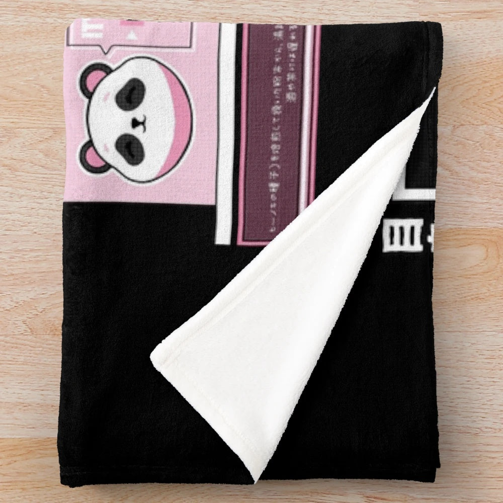 Panda plush blanket with a retro gaming and internet culture design